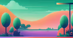 a painting of a river with tall trees,a painting of the setting in the sky