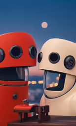 two smartly dressed characters sitting on a table