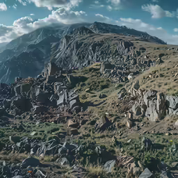 a large mountain side covered in large boulders