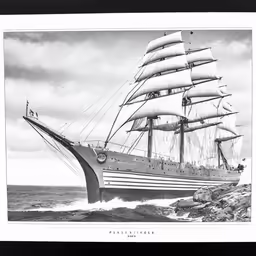 an illustration of a sailing ship in the ocean