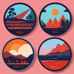 three round plates with four mountain and sea images,four coasters with three of the six images