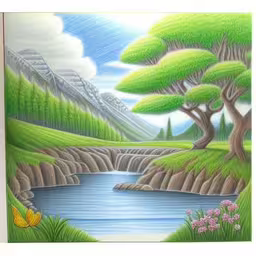 this drawing shows the beautiful scenery in green