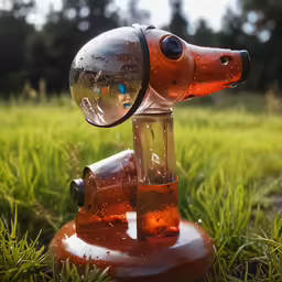 an orange dog is on top of some glass