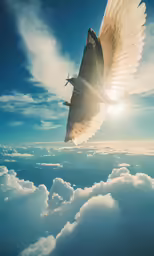 the sun is seen through clouds on the wing of an aircraft