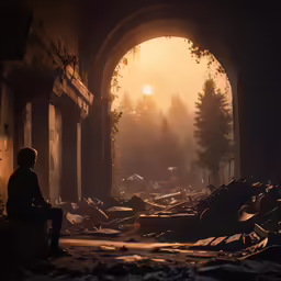 a man sitting on a bench in an underpass