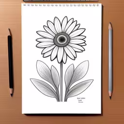 a flower with the stem on the middle of it and a pencil next to it