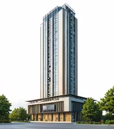 a very tall tower sitting above a parking lot