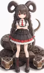 a person wearing a skirt and boots standing in front of a statue