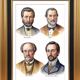 four historical presidents, including thomas washington, ulysses lincoln, and james monroe,the three men are depicted in this framed painting