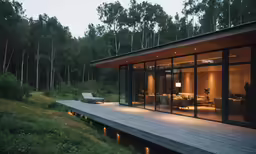 this is a modern cabin in the woods