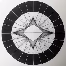 a drawing made of black and white lines in a circle