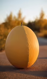 an orange is sitting on the sand in the dirt