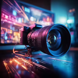 a small camera is connected to a larger camera