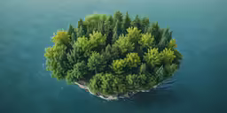 a small island with lots of trees in the middle