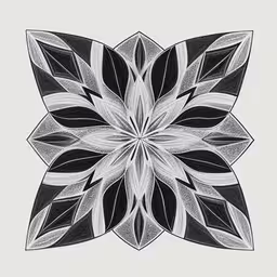 a black and white image of a flower,a drawing of an abstract flower with white flowers