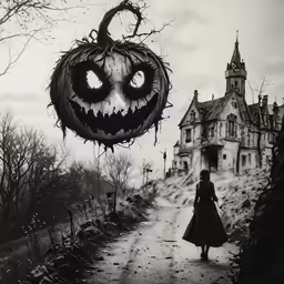 a person walking down a road in front of a house