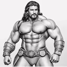 a drawing of a man with no shirt wearing a belt