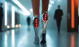 a person in high heels with a scissor on the leg