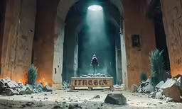 a person standing at a table under a window