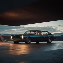 a classic muscle car is shown under a bridge