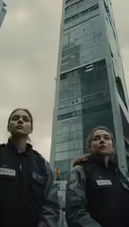 two women in uniforms are standing on the street
