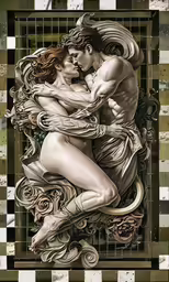 two people with erotic design hugging together