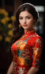 a model in an oriental inspired dress posing