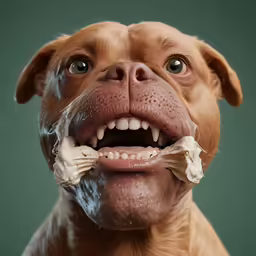 a brown dog has its mouth covered by wax paper