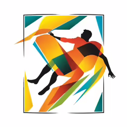 the poster depicts a man surfing in colorful water