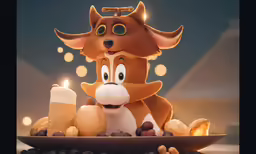 there is a large bowl with a very cute animal next to it