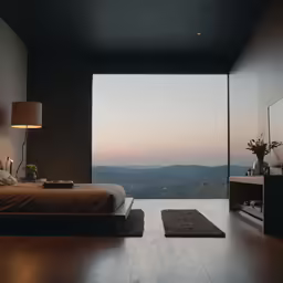 large bedroom overlooking the landscape with a view of the mountains