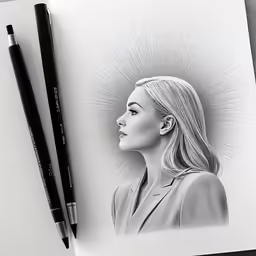 a drawing of the face of a woman with long blonde hair