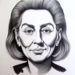 caricature portraits of former women,a drawing of a woman with brown hair,an illustrated drawing of judge alnda wright,a drawing of the president is shown,a drawing of president nixon, taken from the front