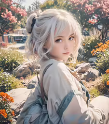 there is a woman that has blond hair and a bag