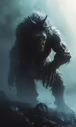a giant hairy monster walking through a forest