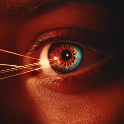 the eye with long thin thin red lines coming out of it