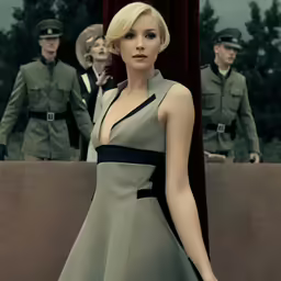 a model in an army uniform poses for the camera