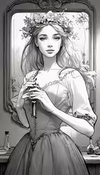 a girl with a bouquet and a bouquet in her hand,a girl with a wreath and flowers on her head