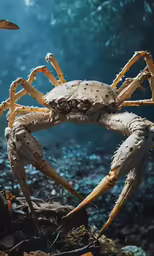 a stuffed crab on the ground with the mouth open