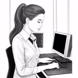 a girl at her computer drawing by artmage