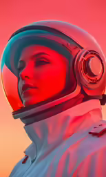 the face and helmet of a woman wearing a space suit