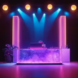 the sound board is setting on top of the stage