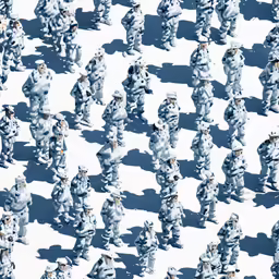 large group of tiny snowmen are being observed