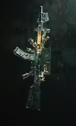 some gold and black pieces floating in the water