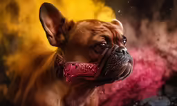a dog with its face partially covered by fire