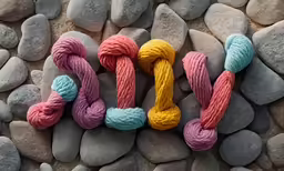 rope tied to the word love made out of different colored ropes