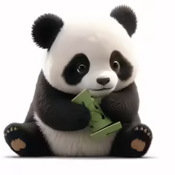 the panda bear is playing with the green piece