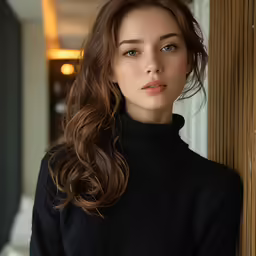 a beautiful woman leaning against a wooden wall with her eyes closed