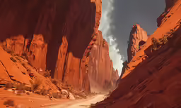 the valley is covered in large red rocks