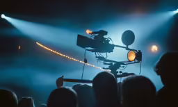 a light with a camera on it that is set up on a video camera stand